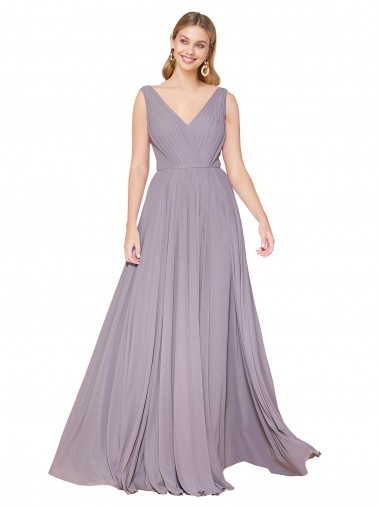 Draped Floor Length High Neck V-Back Chiffon Prom Dress with Shirred Bodice UK Website