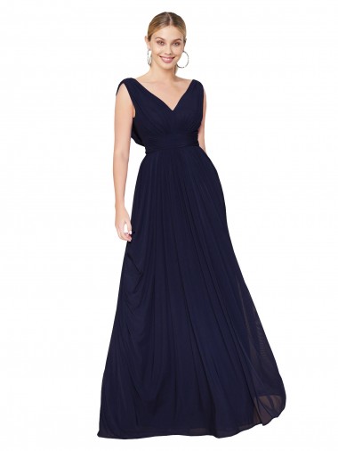 Draped Long V-Neck Floor Length Chiffon Prom Dress UK Website