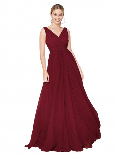 Draped A-Line V-Neck Floor Length Chiffon Prom Dress UK Website