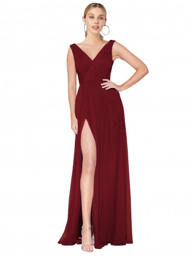 Draped Mermaid Long V-Neck Chiffon Prom Dress with High Slit UK Website