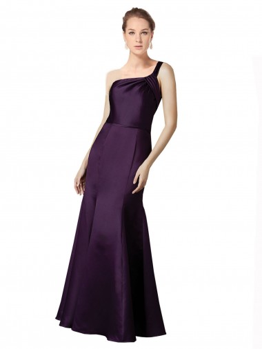 Long Ruched Neckline One Shoulder Satin Prom Dress UK Website