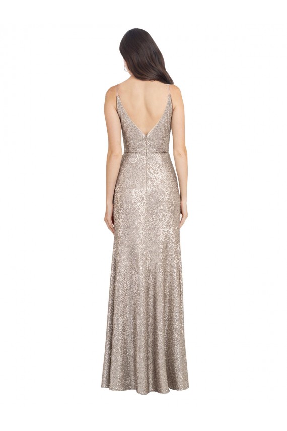 V-Neck Fully Sequin Prom Dress with V-Back and Front Slit UK Website