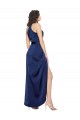 Full Length High Neck Wrap Silky Satin Prom Dress with Waist Tie UK Website