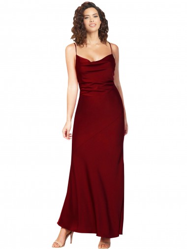 Cowl Neck Low Back Silky Satin Prom Dress with Thin Back Straps UK Website