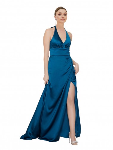 Halter Neck Silky Satin Prom Dress UK Website