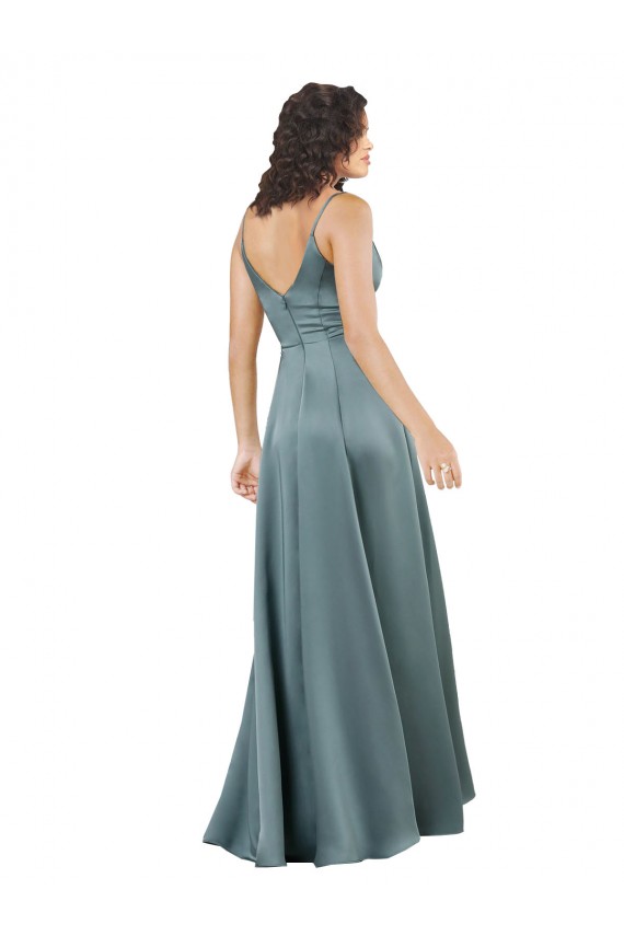 Silky Satin Floor-Length Long Prom Dress with V-Neckline UK Website