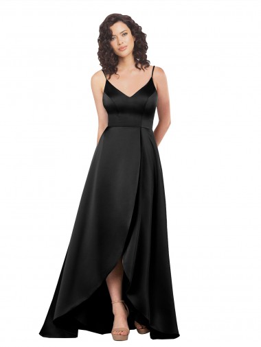 High Low V-Neckline Silky Satin Tulip Prom Dress with Wrap Skirt UK Website