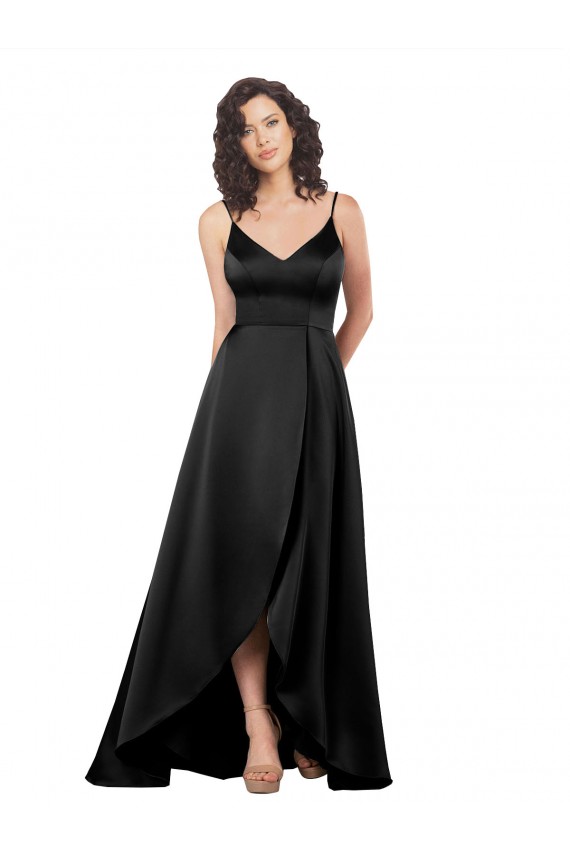 High Low V-Neckline Silky Satin Tulip Prom Dress with Wrap Skirt UK Website