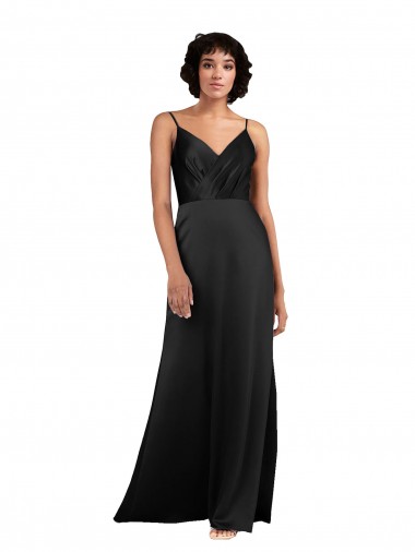 Full Length V-Neckline Silky Satin Prom Dress with Spaghetti Straps UK Website