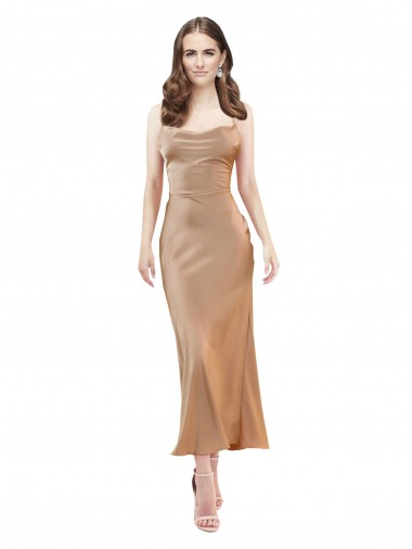 Cowl Neck Silky Satin Midi Length Cocktail Prom Dress / Homecoming Dress Low Back UK Website