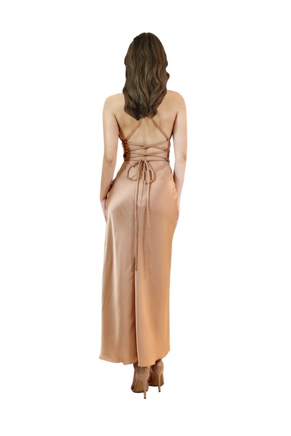 Cowl Neck Silky Satin Midi Length Cocktail Prom Dress / Homecoming Dress Low Back UK Website