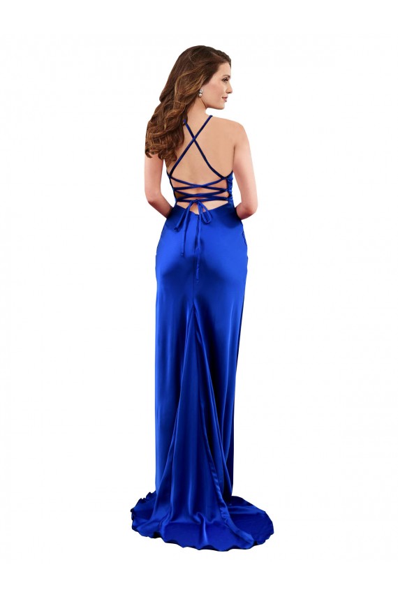 Open Back Cowl Neck Long Silky Satin Prom Dress UK Website