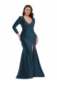 Long Sleeves Draped Wrap Silky Satin Mermaid Prom Dress with Front Slit UK Website