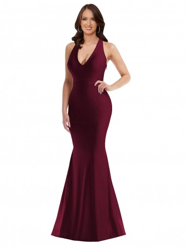 Plunge Neckline Cutout Low Back Silky Satin Mermaid Prom Dress UK Website