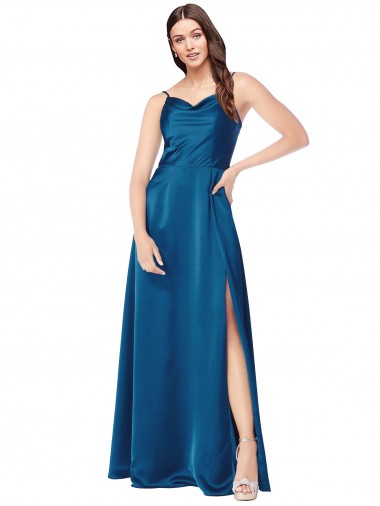 Cowl Neck Salky Satin Prom Dress UK Website