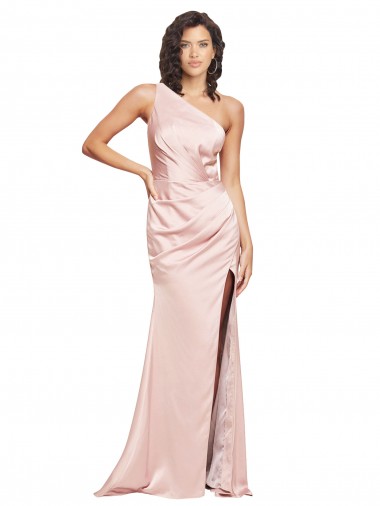 Full Length Ruched Silky Satin Prom Dress with Low Back and High Split UK Website