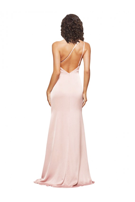 Full Length Ruched Silky Satin Prom Dress with Low Back and High Split UK Website