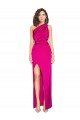 One Shoulder Long Full Length Silky Satin Prom Dress with Front Side Split UK Website