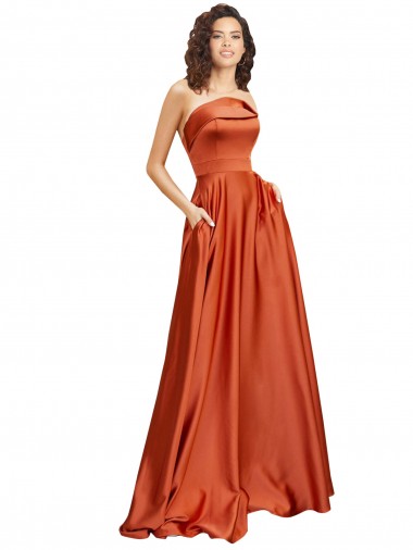 Strapless Sweep Train Silky Satin Prom Dress with Pleats UK Website