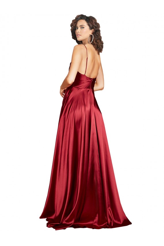 Cowl Neckline Long Silky Satin Prom Dress with Spaghetti Straps UK Website