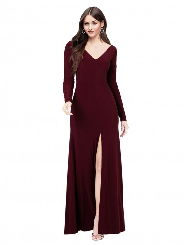 Long Sleeves Spandex Prom Dress with Front Slit UK Website