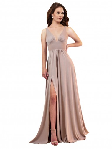 Long A-Line Plunge V-Neckline Spandex Prom Dress with Slit UK Website