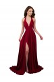 A-Line Halter Plunge V-Neckline Open Back Spandex Prom Dress with Slit UK Website