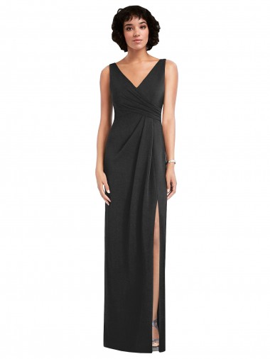 Draped Wrap Maxi Spandex Prom Dress with Front Slit UK Website