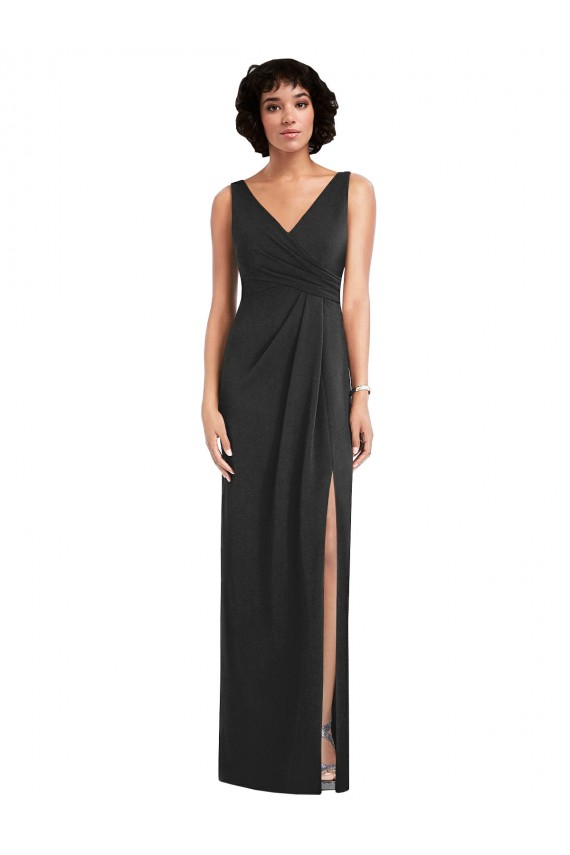 Draped Wrap Maxi Spandex Prom Dress with Front Slit UK Website