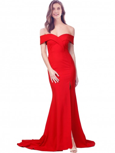 Criss Cross Full Length Long Crepe Prom Dress with Side Split UK Website