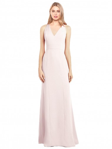 V-Neck Keyhole Back Crepe Trumpet Prom Dress UK Website