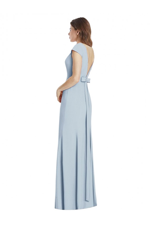 Bateau Neck Cap Sleeves Open Back Trumpet Prom Dress UK Website