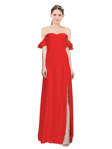 Double Ruffle Flounce Sleeves Crepe Prom Dress with Slit UK Website