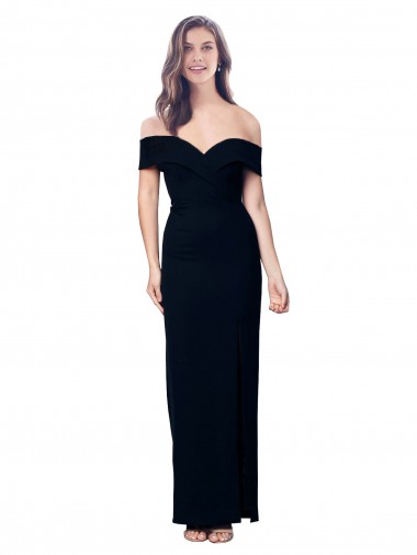 Off the Shoulder Long Full Length Crepe Prom Dress with Side Split UK Website