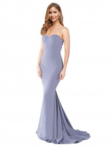 Long Strapless Sweetheart Sweep Train Crepe Prom Dress with Low Back UK Website