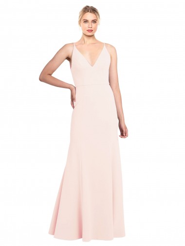 Slim A-Line V-Neck Long Stretch Crepe Prom Dress with V-Back UK Website