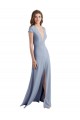 Plunging V-Neck Cap Sleeves Stretch Crepe Prom Dress with Front Slit UK Website