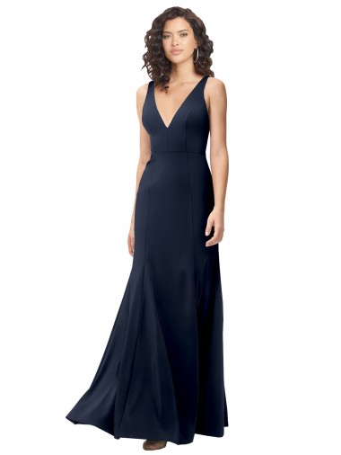 Classic V-Neck Long Stretch Crepe Prom Dress with V-Back UK Website