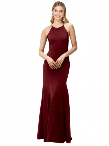 Fit and Flare Halter Neckline Stretch Crepe Prom Dress with Strappy Back UK Website