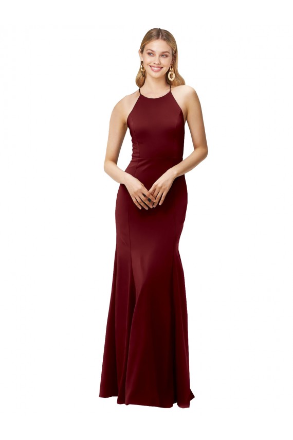 Fit and Flare Halter Neckline Stretch Crepe Prom Dress with Strappy Back UK Website