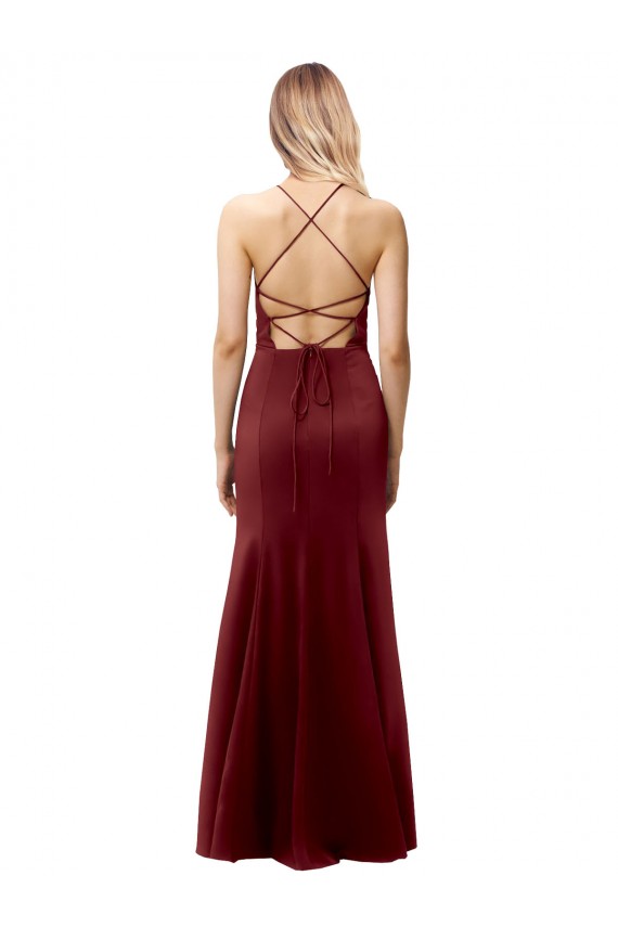 Fit and Flare Halter Neckline Stretch Crepe Prom Dress with Strappy Back UK Website