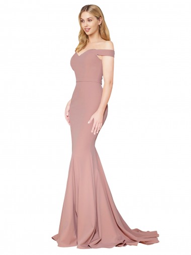 Off the Shoulder Sweetheart Long Sweep Train Crepe Prom Dress UK Website