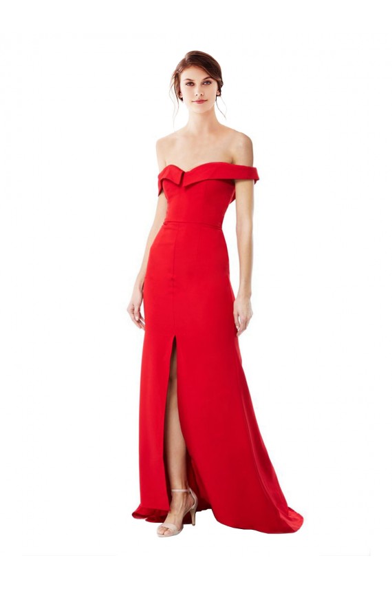 Off the Shoulder Chapel Train Crepe Prom Dress with Thigh-High slit UK Website