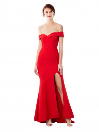 Off the Shoulder Sweetheart Maxi Crepe Prom Dress With Thigh Split and Train UK Website