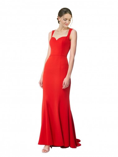 Long Chapel Train Fishtail Maxi Crepe Prom Dress with Sweetheart Neckline UK Website