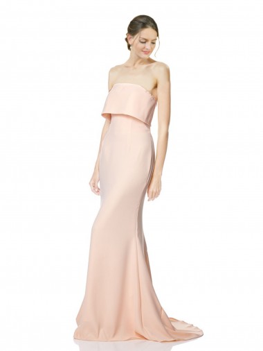 High Neck Strapless Long Crepe Maxi Prom Dress with Overlay UK Website