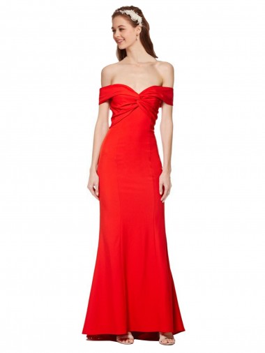 Cross Front and Back Bardot Sleeveless Crepe Maxi Prom Dress UK Website