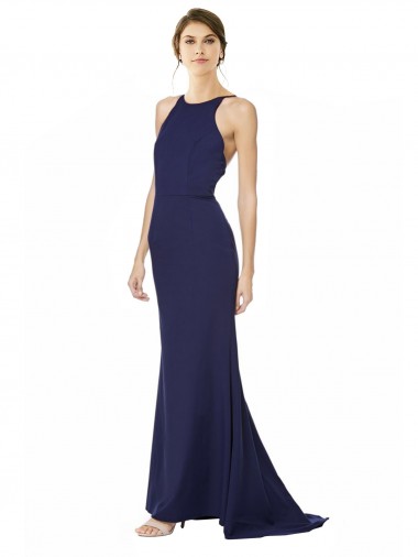 Fishtail High Neck Maxi Crepe Bridesmiad Dress with Strappy Back Detail UK Website