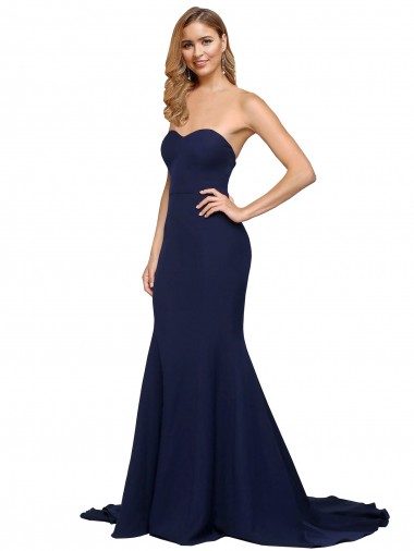 Fit and Flare Sweetheart Long Crepe Prom Dress with Sweep Train UK Website