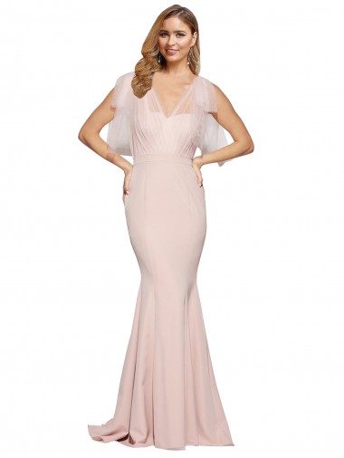 Double Bow Full Length Sweetheart Crepe Prom Dress with Tulle Overlay UK Website